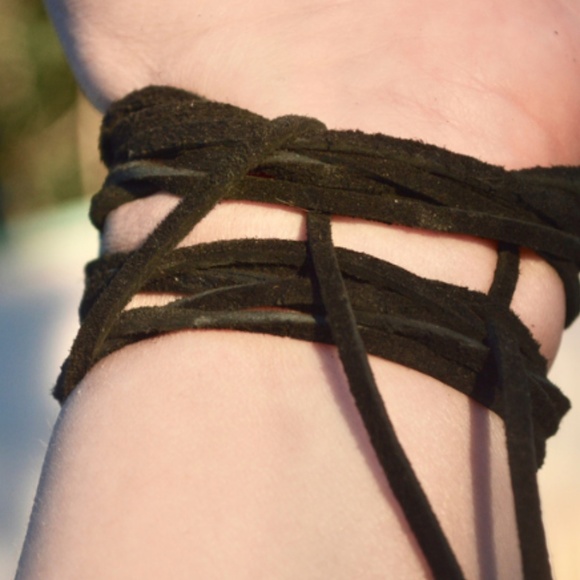 Antique Silver Yoga Boho Tie Wrap Cuff Bracelet - Picture 6 of 6